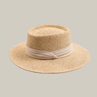 Women's Vacation Beach Solid Color Flat Eaves Straw Hat sku image 4