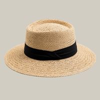 Women's Vacation Beach Solid Color Flat Eaves Straw Hat sku image 3