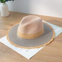 Women's Pastoral Simple Style Color Block Big Eaves Straw Hat main image 4