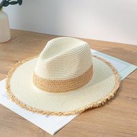 Women's Pastoral Simple Style Color Block Big Eaves Straw Hat main image 3