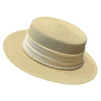 Women's Simple Style Solid Color Pearl Straps Flat Eaves Fedora Hat main image 2