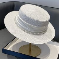 Women's Simple Style Solid Color Pearl Straps Flat Eaves Fedora Hat sku image 1