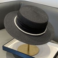Women's Simple Style Solid Color Pearl Straps Flat Eaves Fedora Hat sku image 2