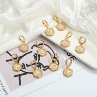 1 Pair Vintage Style Simple Style Classic Style Hexagon Letter Plating Copper 14k Gold Plated Drop Earrings main image 1
