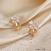 1 Pair Casual Elegant Commute Square Flower Plating Inlay Stainless Steel Copper Zircon 18k Gold Plated White Gold Plated Earrings Ear Studs sku image 3