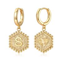 1 Par Estilo Vintage Estilo Simple Estilo Clásico Hexágono Letra Enchapado Cobre Chapado En Oro De 14 Quilates. Pendientes De Gota sku image 5