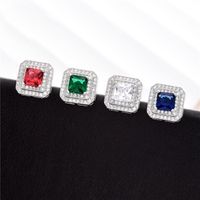 1 Pair Korean Style Square Plating Inlay Copper Zircon White Gold Plated Ear Studs main image 1