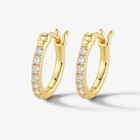 1 Pair Retro Simple Style Shiny Oval Plating Inlay Sterling Silver Zircon 18k Gold Plated Rhodium Plated Earrings sku image 3