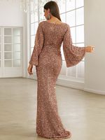 Women's Party Dress Elegant Luxurious V Neck Sequins Diamond Long Sleeve Solid Color Maxi Long Dress Banquet Evening Party Cocktail Party main image 5