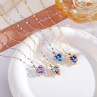 Stainless Steel Romantic Plating Inlay Heart Shape Artificial Crystal Pendant Necklace main image 4