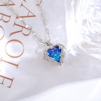 Stainless Steel Romantic Plating Inlay Heart Shape Artificial Crystal Pendant Necklace sku image 12