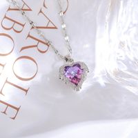 Stainless Steel Romantic Plating Inlay Heart Shape Artificial Crystal Pendant Necklace sku image 9