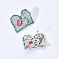 1 Pair Sweet Heart Shape Plating Inlay Copper Zircon White Gold Plated Ear Studs main image 3