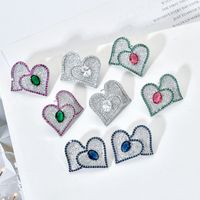 1 Pair Sweet Heart Shape Plating Inlay Copper Zircon White Gold Plated Ear Studs main image 1