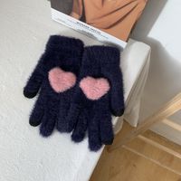 Women's Cute Sweet Color Block Heart Shape Gloves 1 Pair sku image 2