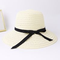 Women's Pastoral Simple Style Solid Color Bowknot Big Eaves Straw Hat sku image 1