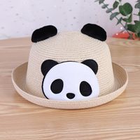 Women's Cute Simple Style Panda Crimping Straw Hat main image 5