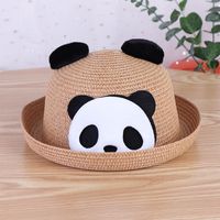 Women's Cute Simple Style Panda Crimping Straw Hat main image 4