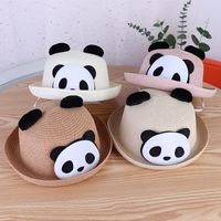 Women's Cute Simple Style Panda Crimping Straw Hat main image 6