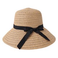 Women's Pastoral Simple Style Solid Color Bowknot Big Eaves Straw Hat main image 2