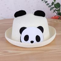 Women's Cute Simple Style Panda Crimping Straw Hat main image 2