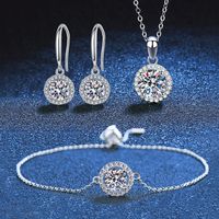 Elegant Round Sterling Silver Inlay Zircon Women's Bracelets Earrings Necklace sku image 1