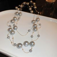 Exaggerated Long Pearl Simple Alloy Multi-layer Necklace Wholesale sku image 3