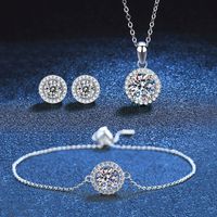 Elegant Round Sterling Silver Inlay Zircon Women's Bracelets Earrings Necklace sku image 1