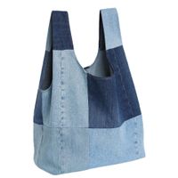 Women's Medium Denim Color Block Vintage Style Square Open Shoulder Bag Handbag main image 4