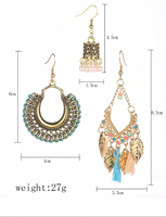 3 Pairs Ethnic Style Geometric Alloy Drop Earrings main image 2