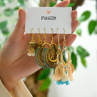 3 Pairs Ethnic Style Geometric Alloy Drop Earrings main image 3
