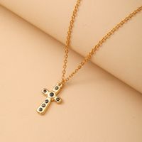 Simple Style Cross Stainless Steel Titanium Steel Plating Inlay Artificial Gemstones Pendant Necklace main image 3
