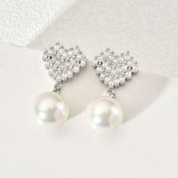 1 Pair Cute Sweet Korean Style Heart Shape Plating Inlay Copper Pearl Zircon White Gold Plated Drop Earrings main image 1