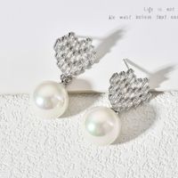 1 Pair Cute Sweet Korean Style Heart Shape Plating Inlay Copper Pearl Zircon White Gold Plated Drop Earrings main image 3