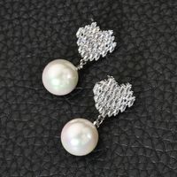 1 Pair Cute Sweet Korean Style Heart Shape Plating Inlay Copper Pearl Zircon White Gold Plated Drop Earrings main image 6