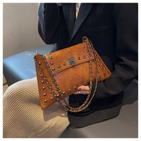 Women's Pu Leather Solid Color Streetwear Rivet Square Lock Clasp Shoulder Bag main image 4
