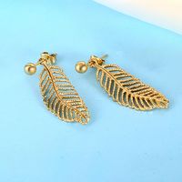 304 Stainless Steel 18K Gold Plated Casual Simple Style Plating Hollow Out Inlay Leaf Zircon Earrings Necklace sku image 1