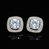 1 Pair Casual Elegant Square Plating Inlay Copper Zircon White Gold Plated Ear Studs main image 9