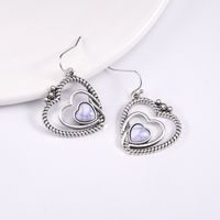 1 Pair Elegant Vintage Style Heart Shape Inlay Alloy Natural Stone Drop Earrings main image 6