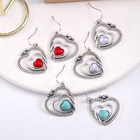 1 Pair Elegant Vintage Style Heart Shape Inlay Alloy Natural Stone Drop Earrings main image 7