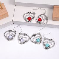 1 Pair Elegant Vintage Style Heart Shape Inlay Alloy Natural Stone Drop Earrings main image 3