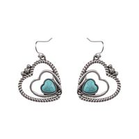 1 Pair Elegant Vintage Style Heart Shape Inlay Alloy Natural Stone Drop Earrings sku image 1