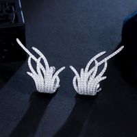 1 Pair Korean Style Feather Plating Inlay Copper Zircon White Gold Plated Ear Studs main image 4