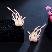 1 Pair Korean Style Feather Plating Inlay Copper Zircon White Gold Plated Ear Studs main image 2