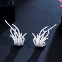 1 Pair Korean Style Feather Plating Inlay Copper Zircon White Gold Plated Ear Studs sku image 1