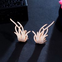 1 Pair Korean Style Feather Plating Inlay Copper Zircon White Gold Plated Ear Studs main image 5
