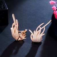 1 Pair Korean Style Feather Plating Inlay Copper Zircon White Gold Plated Ear Studs main image 3