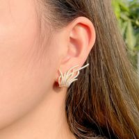 1 Pair Korean Style Feather Plating Inlay Copper Zircon White Gold Plated Ear Studs main image 9