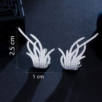 1 Pair Korean Style Feather Plating Inlay Copper Zircon White Gold Plated Ear Studs main image 7