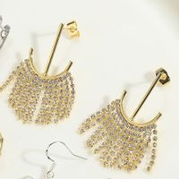 1 Pair Elegant Simple Style Geometric Flower Tassel Plating Brass Artificial Pearls Zircon 14k Gold Plated Drop Earrings Ear Studs main image 6